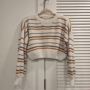 Francesca's Cropped Striped Crew Neck Sweater